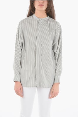 Gestreept oversized overhemd met borstzak in grijs