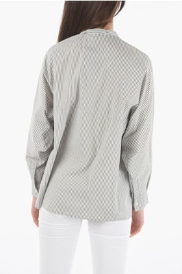 Gestreept oversized overhemd met borstzak in grijs