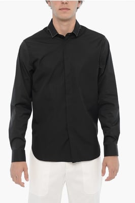 Slim Fit CUT OUT BOLT overhemd met verborgen knoopsluiting in zwart