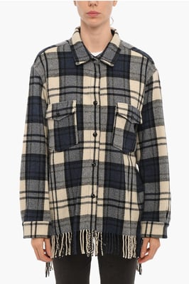 Ruitjesmotief EXPLORER Overshirt met dubbele borstzak en in blauw