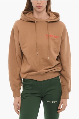 Geborstelde katoenen hoodie met bedrukt logo in bruin