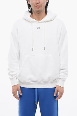 Geborstelde katoenen OFF-hoodie in wit
