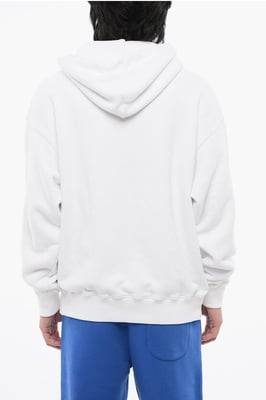 Geborstelde katoenen OFF-hoodie in wit