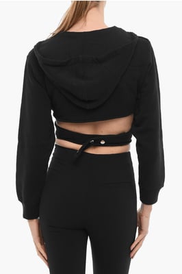 Effen cropped hoodie met wikkelmotief in zwart