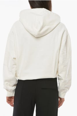 Geborsteld katoenen MULTICORD hoodie in wit