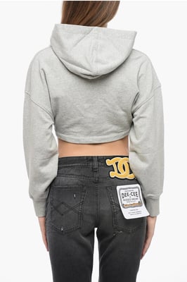 Katoenen cropped hoodie in grijs