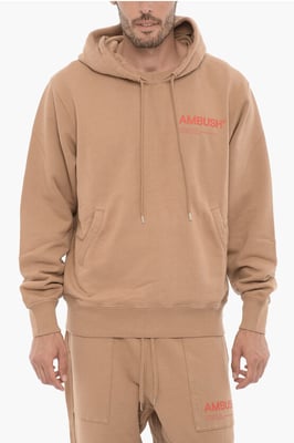 Fleece katoenen hoodie met twee zakken in bruin