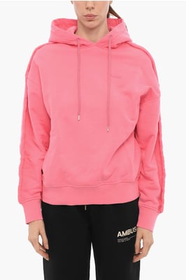 Geborstelde katoenen hoodie in roze