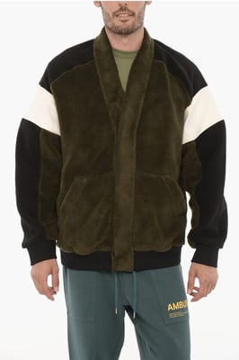 Fleece KIMONO Sweatshirt in kleurblok in Nero, Verde