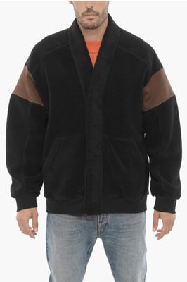Fleece tweekleurige KIMONO-sweatshirt in Marrone, Nero