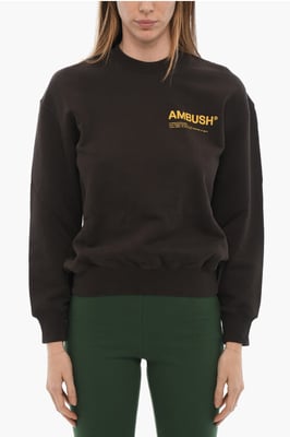 Sweatshirt met ronde hals van geborsteld katoen en bedrukt logo in bruin