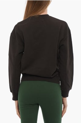 Sweatshirt met ronde hals van geborsteld katoen en bedrukt logo in bruin