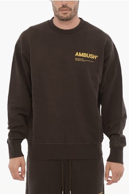 Fleece katoenen WORKSHOP sweatshirt met ronde hals in bruin