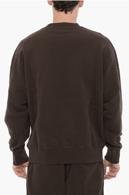 Fleece katoenen WORKSHOP sweatshirt met ronde hals in bruin