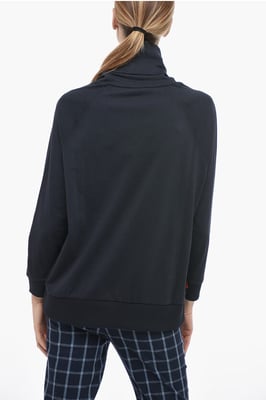 Wollen en katoenen trui met coltrui in blauw
