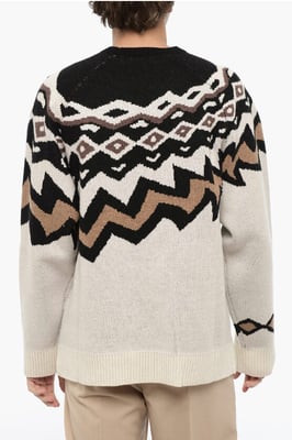 Wollen Boxy Fit trui met ronde hals in beige, Nero