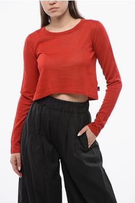 Cropped trui met ronde hals en viscosemix in rood