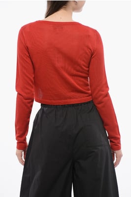 Cropped trui met ronde hals en viscosemix in rood