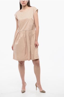 Popeline katoenen mouwloze jurk in beige