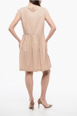 Popeline katoenen mouwloze jurk in beige