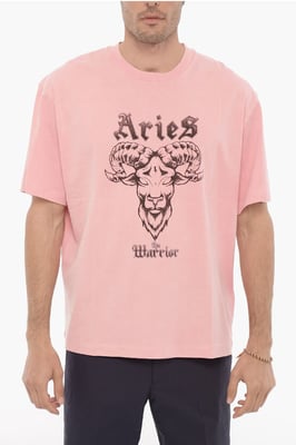 Bedrukt ARIES THE WARRIOR T-shirt met ronde hals in roze