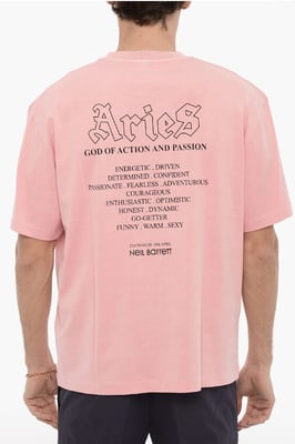 Bedrukt ARIES THE WARRIOR T-shirt met ronde hals in roze