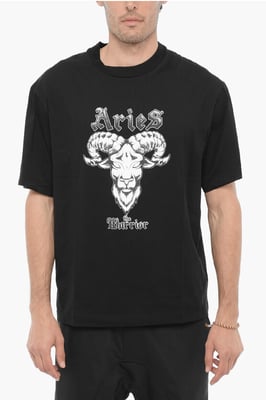Slim Fit ARIES THE WARRIAR T-shirt met ronde hals in zwart