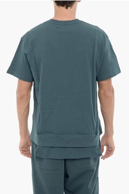 Effen T-shirt met ronde hals en zakje in blauw
