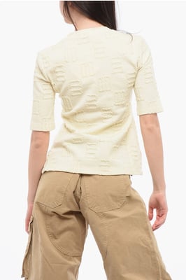 T-shirt met ronde hals en stikseldetails in beige