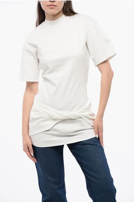 Effen katoenen T-shirt met ronde hals in wit