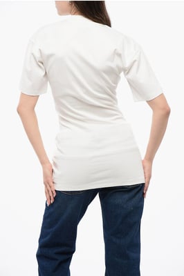 Effen katoenen T-shirt met ronde hals in wit