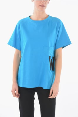 Maxi-T-shirt met ronde hals en monogrampatch in blauw