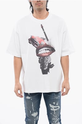 Oversized T-shirt met strass-print in wit