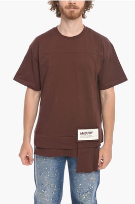 T-shirt met ronde hals en taillezak van katoen in bruin
