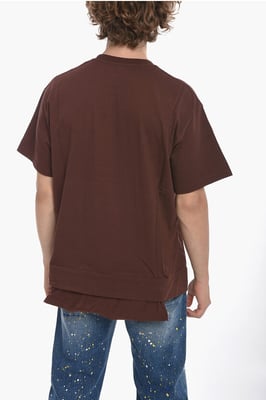 T-shirt met ronde hals en taillezak van katoen in bruin