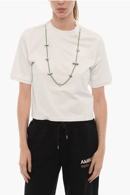 Effen STOPPERS T-shirt met ronde hals en afneembare ketting in wit