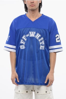 Geborduurd mesh voetbal T-shirt in blauw