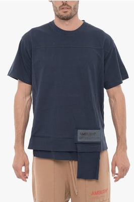 Effen T-shirt met ronde hals en taillezak in blauw