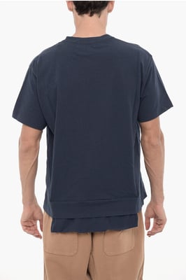 Effen T-shirt met ronde hals en taillezak in blauw