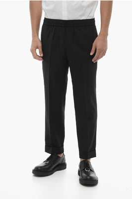 Low-Wait Slim Fit REM-broek met trekkoord in de taille in zwart