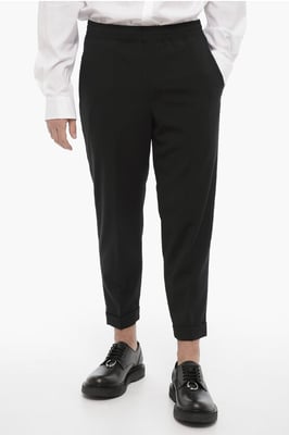 Slim Fit Casual Broek met Omslag in Zwart