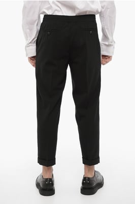 Slim Fit Casual Broek met Omslag in Zwart