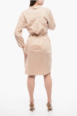 Geceintuurde jurk met lange mouwen in beige