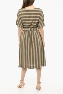 Bayadere gestreepte SCULLY maxi-jurk met riem in beige, verde