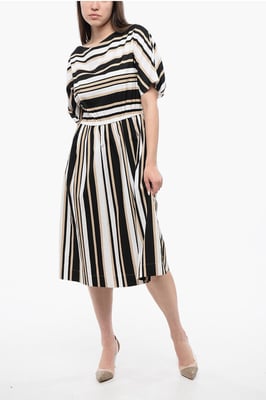 Kleurblok gestreepte SCULLY uitlopende jurk in beige, wit en zwart