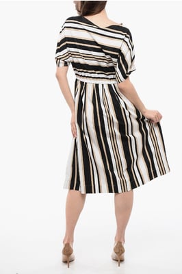 Kleurblok gestreepte SCULLY uitlopende jurk in beige, wit en zwart