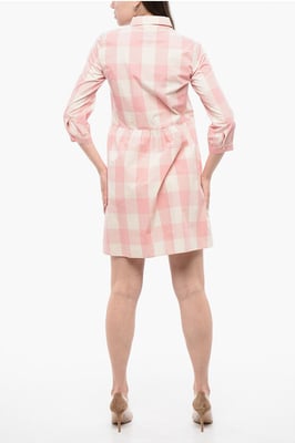 Geruite jurk met lange mouwen in wit, roze