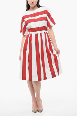 Gestreepte SCULLY mouwloze jurk in Bianco, Rosso