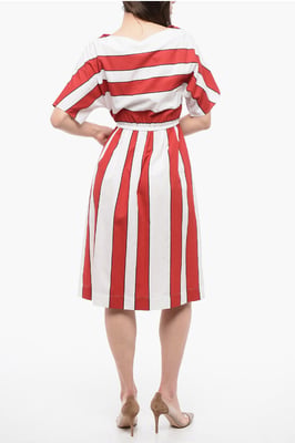 Gestreepte SCULLY mouwloze jurk in Bianco, Rosso