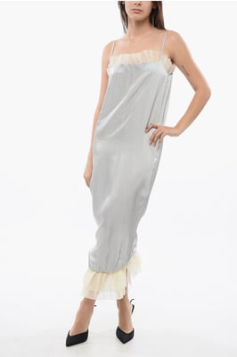 Satijnen UPSIDE DOWN-jurk met chiffon volants in grijs